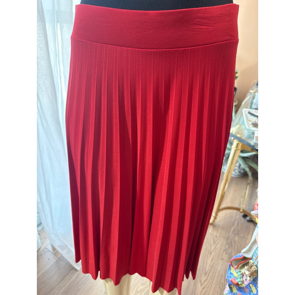 Covington Red Pleated Midi Skirt Womens Medium Elastic Waist Recycled Material